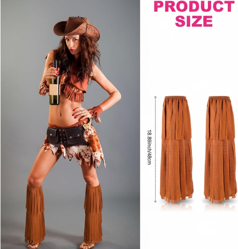 Skicuff Women's Hippie Fringe Boot Covers 60s Leg Warmers Hippie Costume Accessories for Adults, Standard Size, Average Size - Image 2